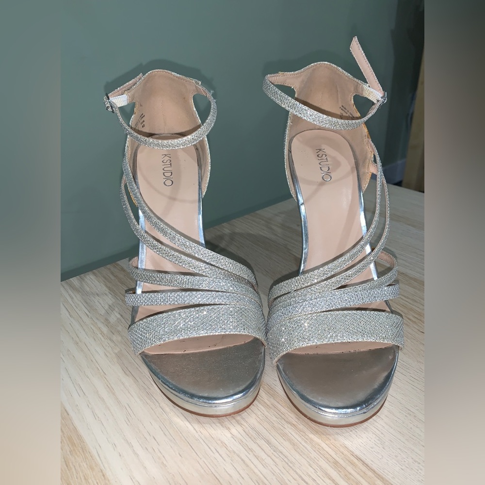 Sparkly Silver Strappy Heels